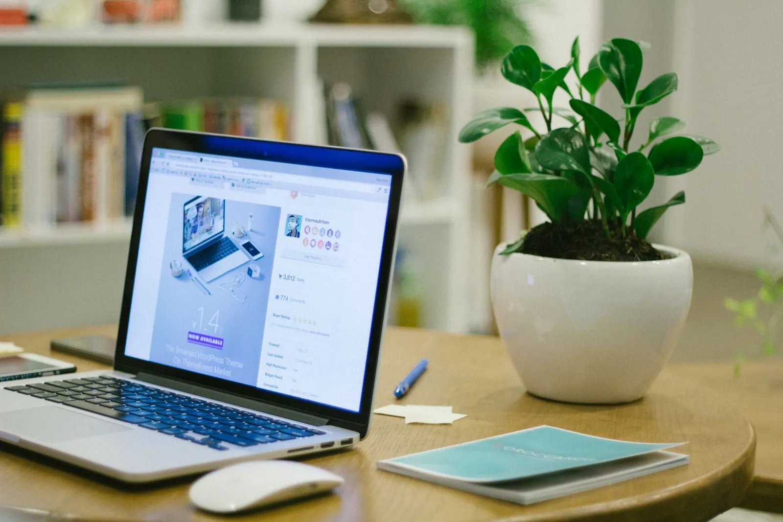 Espacio de trabajo con portátil y planta
